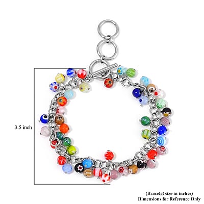 Multi Color Murano Style Bracelet in Stainless Steel (9.00 In)