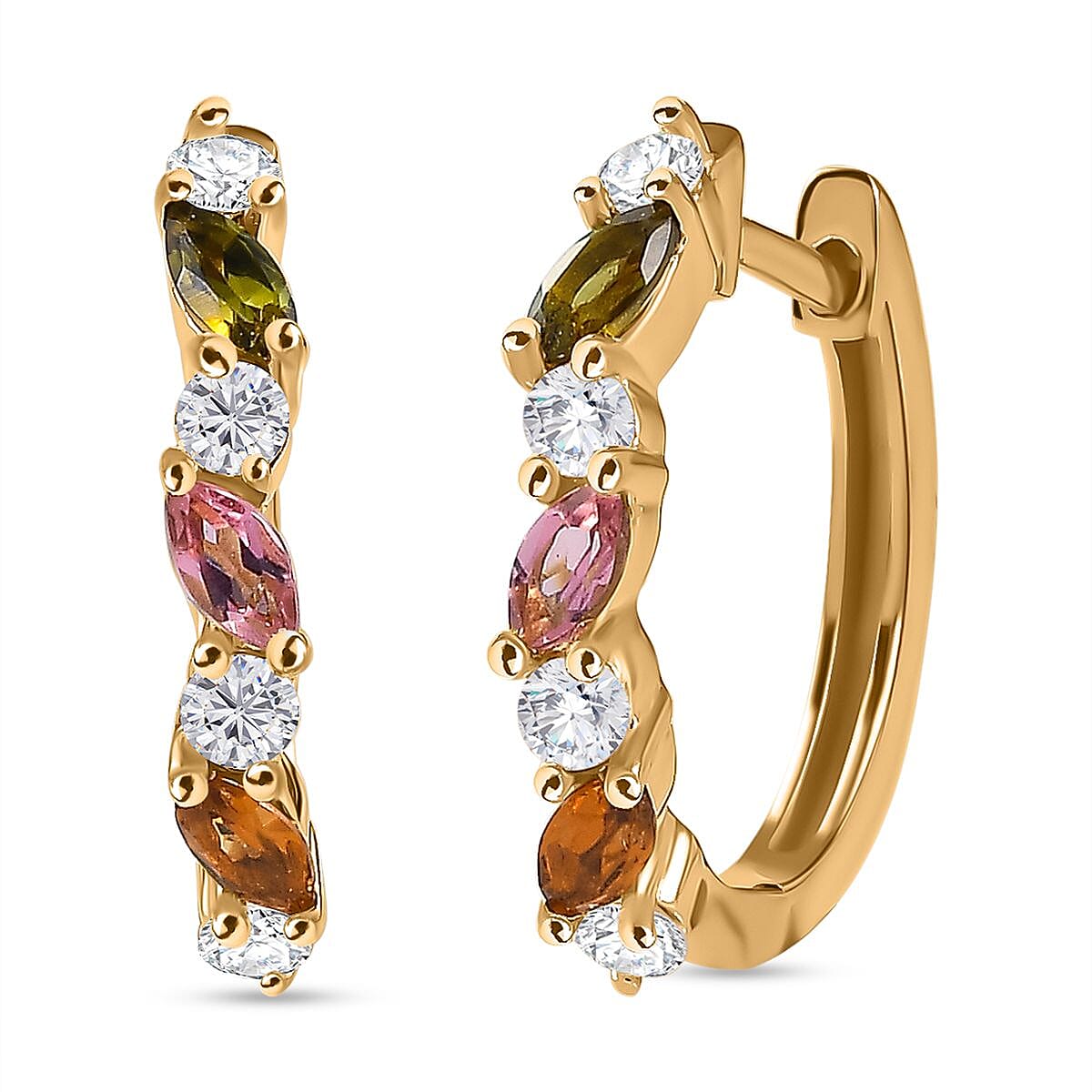Multi-Tourmaline and White Zircon 0.88 ctw Earrings in 18K Vermeil Yellow Gold Over Sterling Silver