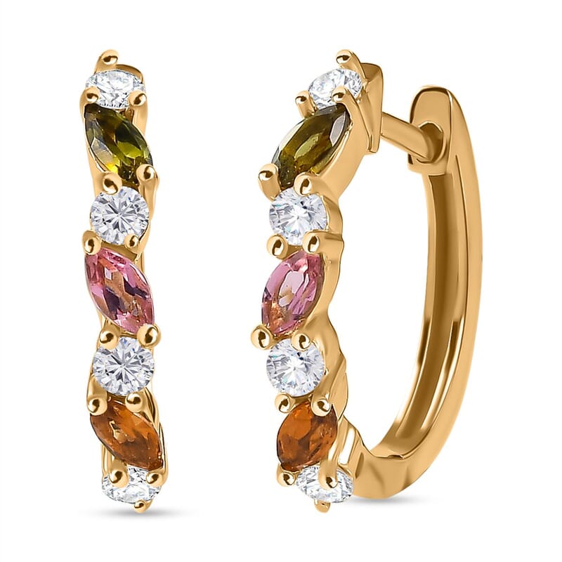 Multi-Tourmaline and White Zircon 0.88 ctw Earrings in 18K Vermeil Yellow Gold Over Sterling Silver