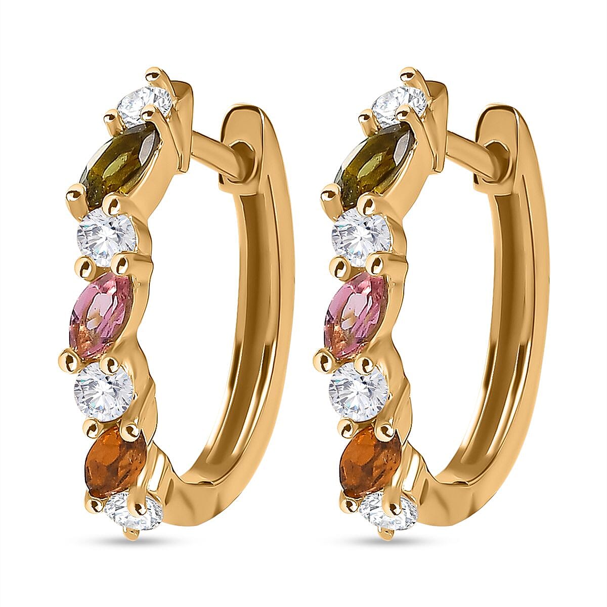 Multi-Tourmaline and White Zircon 0.88 ctw Earrings in 18K Vermeil Yellow Gold Over Sterling Silver
