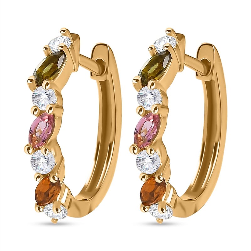 Multi-Tourmaline and White Zircon 0.88 ctw Earrings in 18K Vermeil Yellow Gold Over Sterling Silver