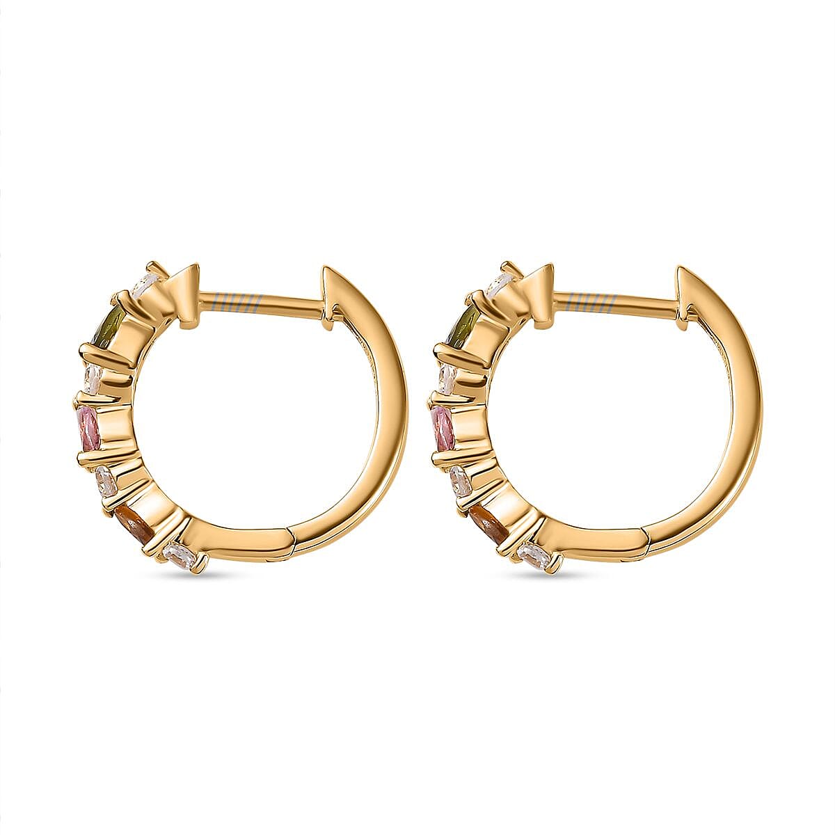 Multi-Tourmaline and White Zircon 0.88 ctw Earrings in 18K Vermeil Yellow Gold Over Sterling Silver