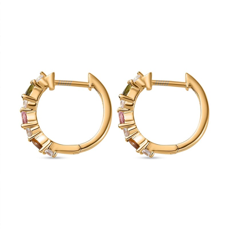 Multi-Tourmaline and White Zircon 0.88 ctw Earrings in 18K Vermeil Yellow Gold Over Sterling Silver