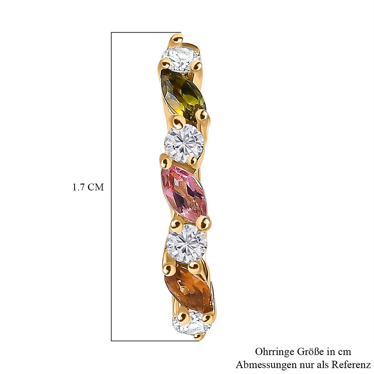 Multi-Tourmaline and White Zircon 0.88 ctw Earrings in 18K Vermeil Yellow Gold Over Sterling Silver