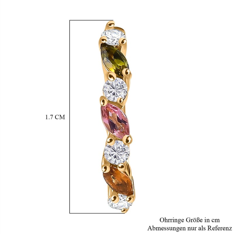 Multi-Tourmaline and White Zircon 0.88 ctw Earrings in 18K Vermeil Yellow Gold Over Sterling Silver