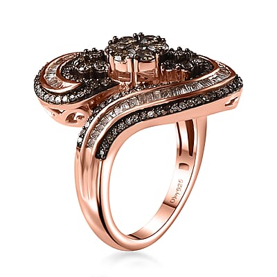 Natural Champagne Diamond 1.50 ctw Bypass Ring in 18K Vermeil Rose Gold Over Sterling Silver (Size 10.0)