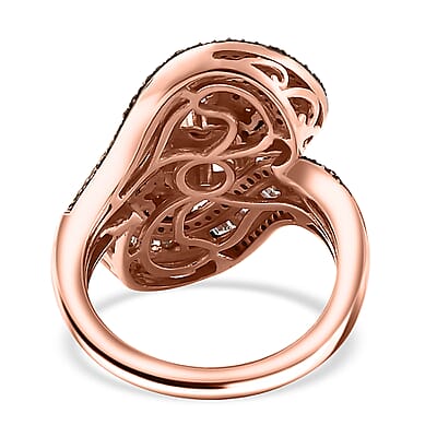 Natural Champagne Diamond 1.50 ctw Bypass Ring in 18K Vermeil Rose Gold Over Sterling Silver (Size 10.0)