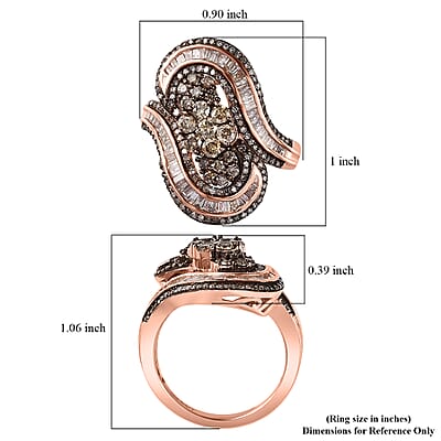 Natural Champagne Diamond 1.50 ctw Bypass Ring in 18K Vermeil Rose Gold Over Sterling Silver (Size 10.0)