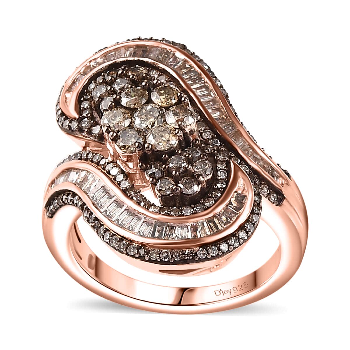 Natural Champagne Diamond 1.50 ctw Bypass Ring in 18K Vermeil Rose Gold Over Sterling Silver (Size 8.0) image number 0