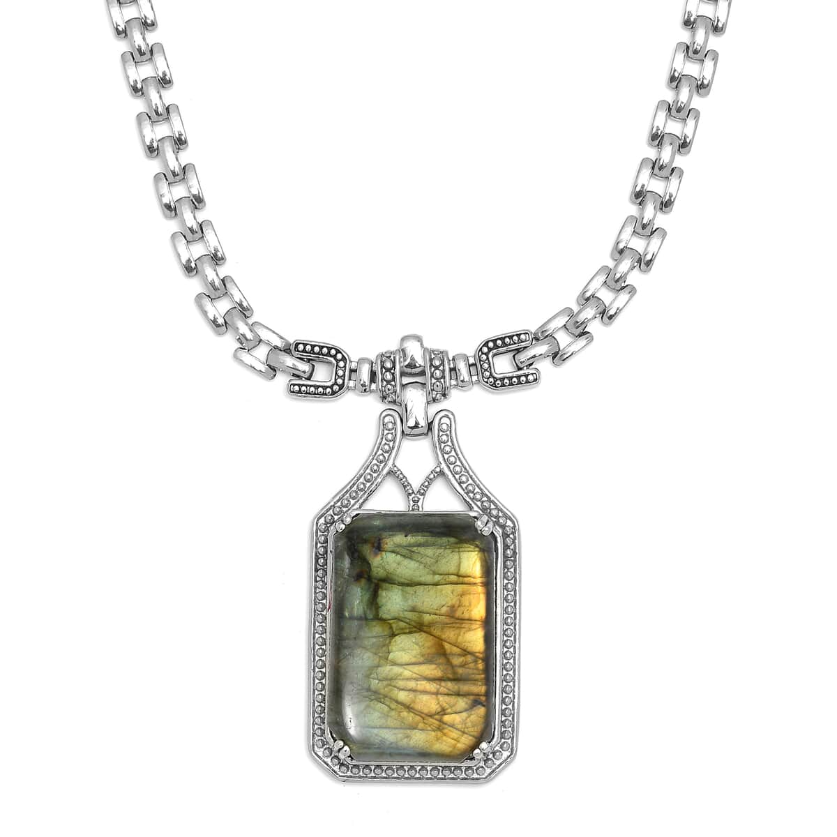 Malagasy Labradorite Men's Necklace (18 Inches) in Stainless Steel 45.15 ctw image number 0