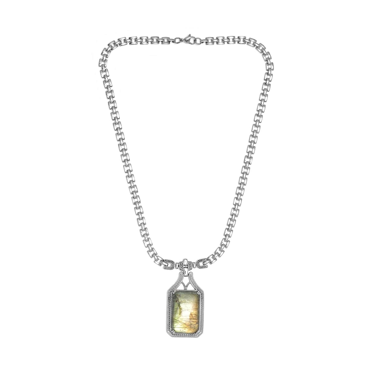 Malagasy Labradorite Men's Necklace 18 Inches in Stainless Steel 45.15 ctw image number 3