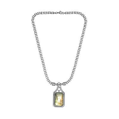 Malagasy Labradorite Men's Necklace 18 Inches in Stainless Steel 45.15 ctw