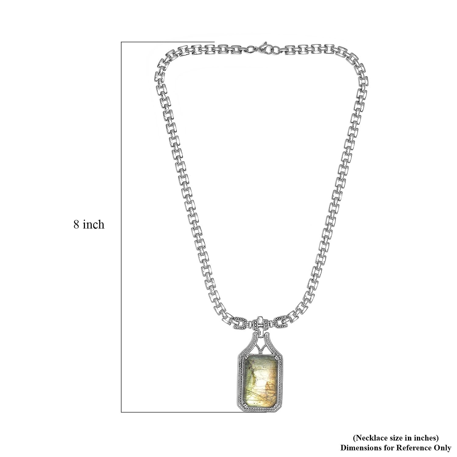 Malagasy Labradorite Men's Necklace 18 Inches in Stainless Steel 45.15 ctw