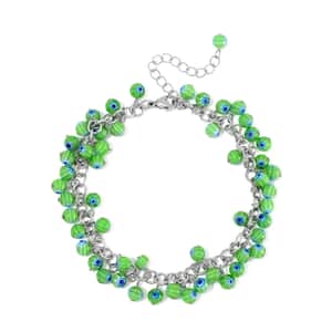 Green Color Murano Style Anklet (9.00-11.00In) in Stainless Steel
