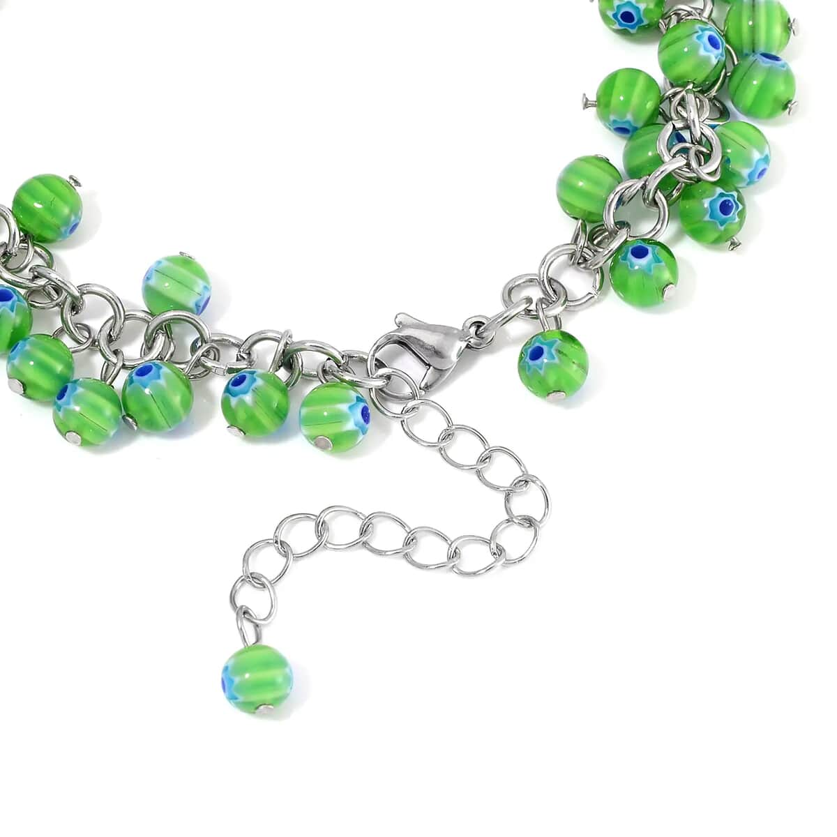 Green Color Murano Style Anklet (9.00-11.00In) in Stainless Steel image number 7