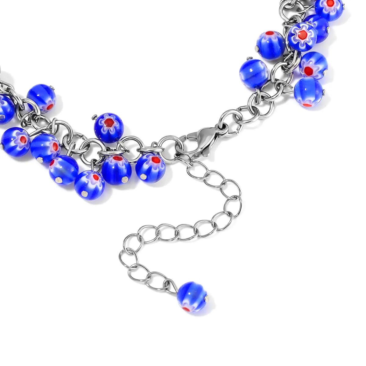 Blue Color Murano Style Anklet in Stainless Steel (9.00-11.00In) image number 7