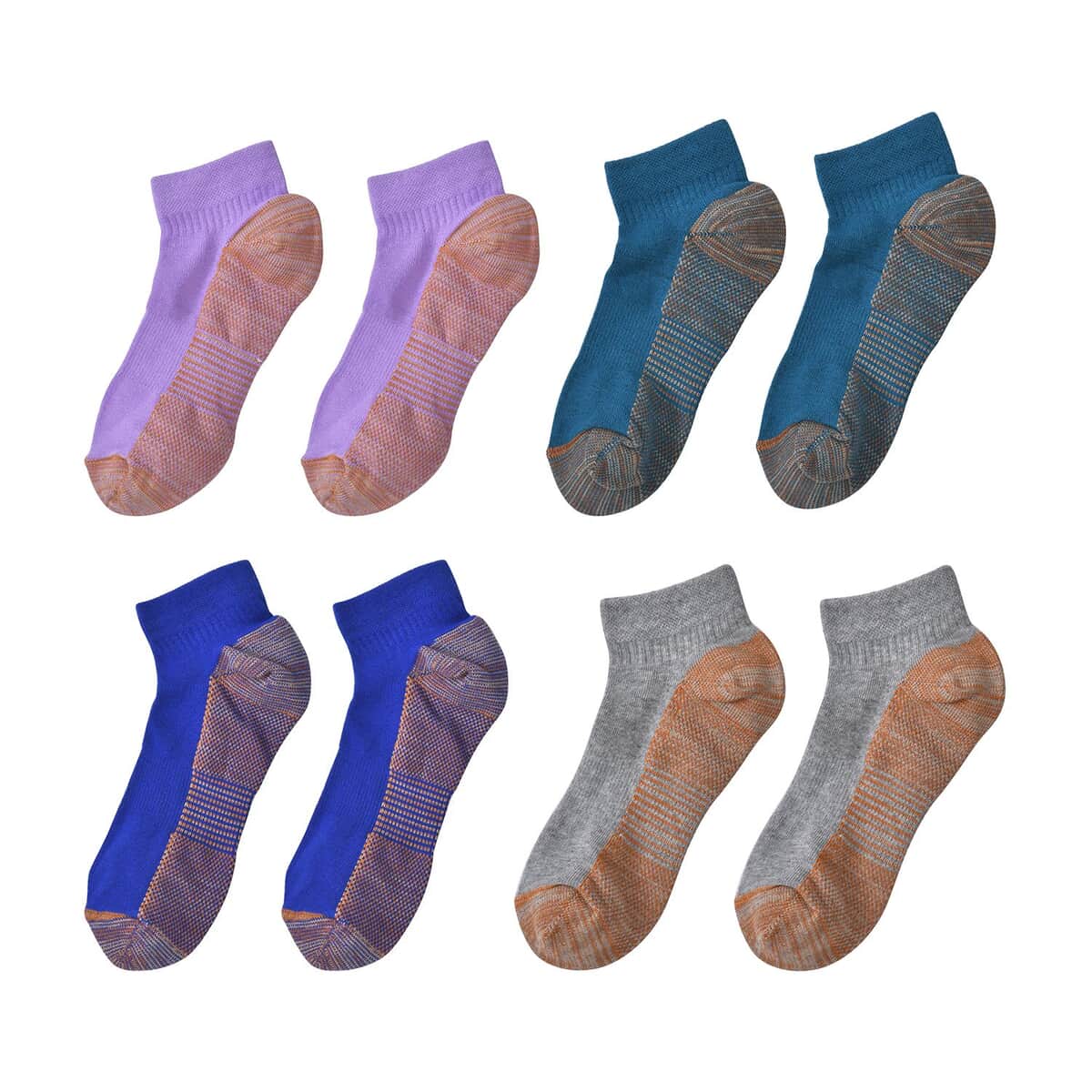 Set of 4 Pairs of Ankle Length Odor Free Copper Compression Socks For Men And Women, Premium Material Moisture Wicking Unisex Copper Infused Socks - Purple, Green, Navy & Gray (S/M) image number 0