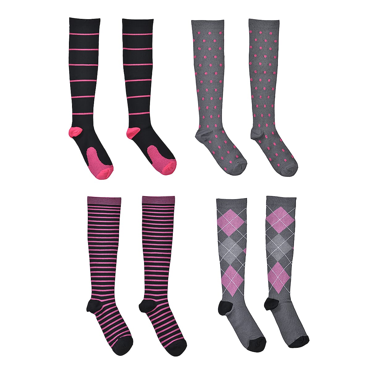 Set of 4 Pairs Knee Length Copper Infused Compression Socks - Multi Color (L/XL) image number 0