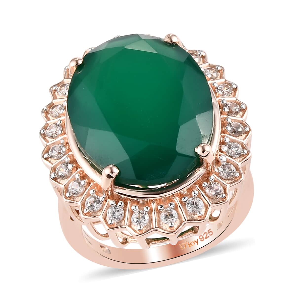 Verde Onyx and Natural White Zircon Halo Ring in Vermeil Rose Gold Over Sterling Silver (Size 9.0) 14.00 ctw image number 0