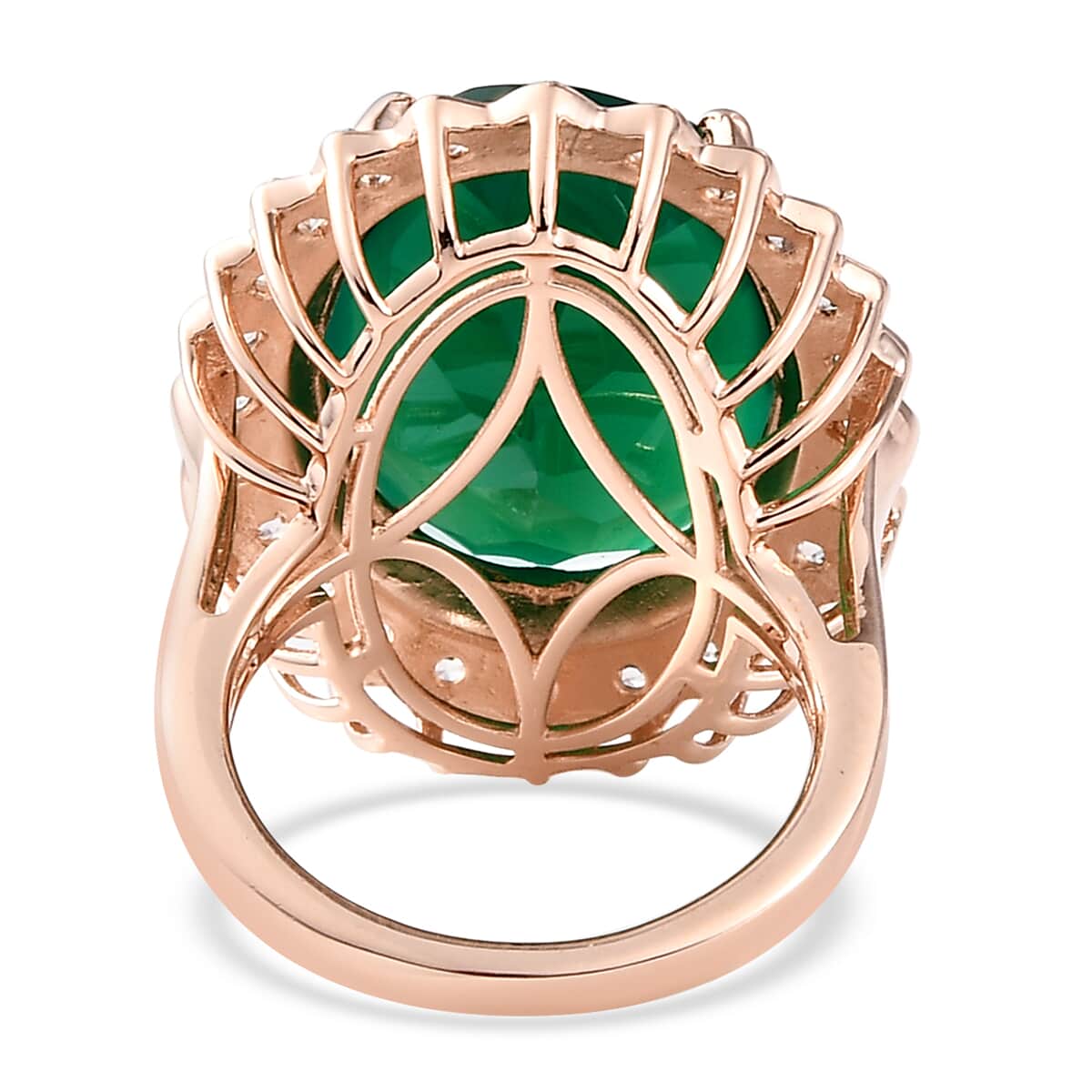 Verde Onyx and Natural White Zircon Halo Ring in Vermeil Rose Gold Over Sterling Silver (Size 9.0) 14.00 ctw image number 4