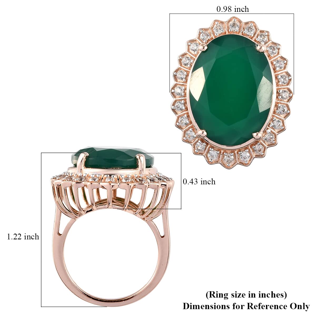 Verde Onyx and Natural White Zircon Halo Ring in Vermeil Rose Gold Over Sterling Silver (Size 9.0) 14.00 ctw image number 5