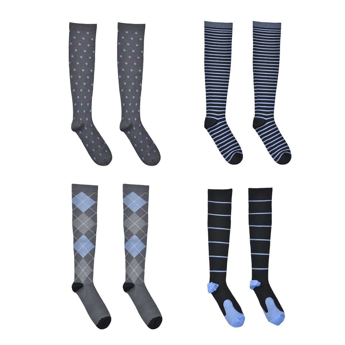 Set of 4 Pairs Knee Length Copper Infused Compression Socks - Multi Color (S/M) image number 0