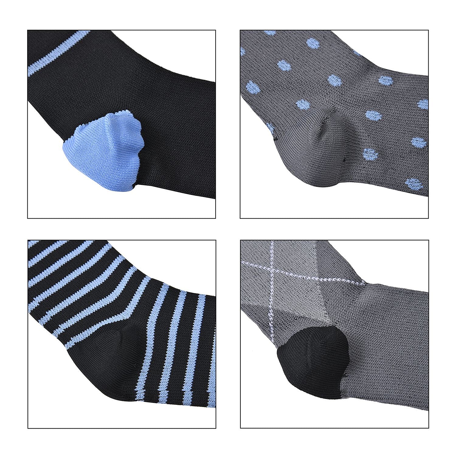 Set of 4 Pairs Knee Length Copper Infused Compression Socks - Multi Color (S/M)