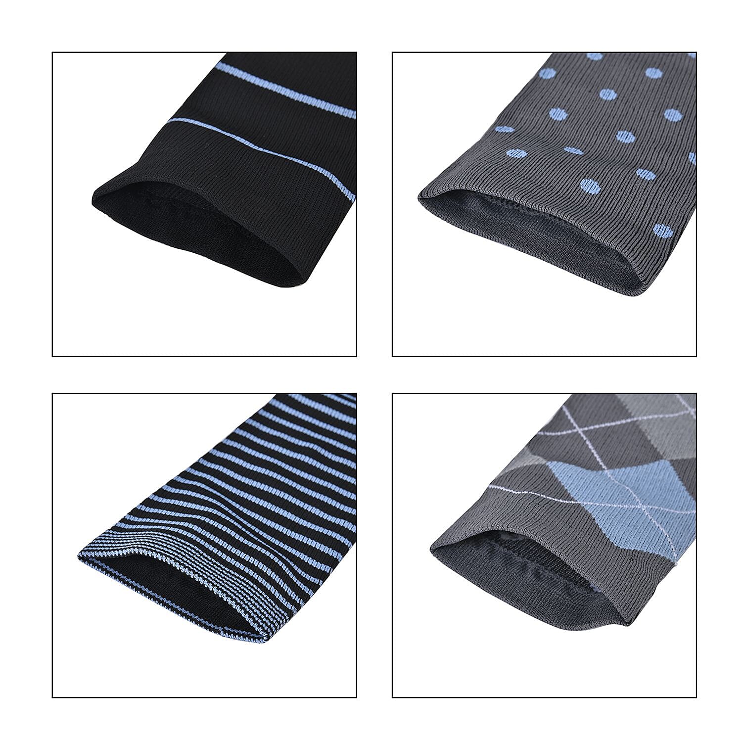 Set of 4 Pairs Knee Length Copper Infused Compression Socks - Multi Color (S/M)