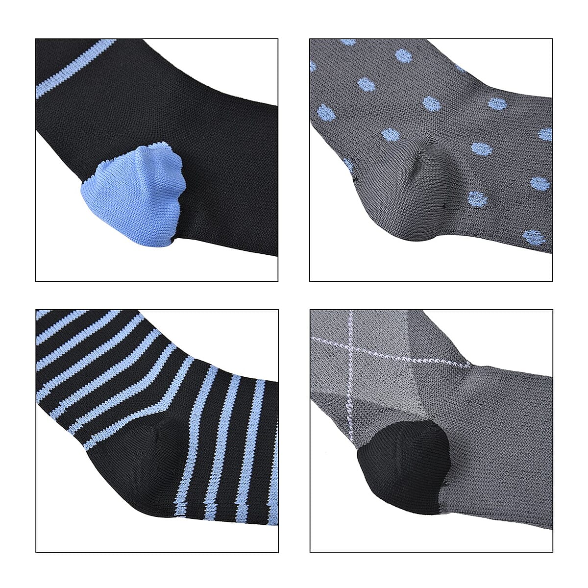 Set of 4 Pairs Knee Length Copper Infused Compression Socks - Multi Color (L/XL) image number 5