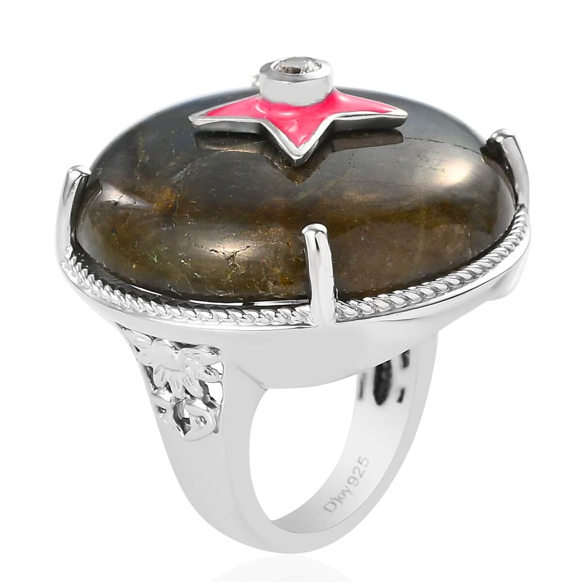 Malagasy Labradorite and Natural White Zircon Fancy Ring in Platinum Over Sterling Silver (Size 9.0) 8.90 Grams 31.20 ctw image number 3