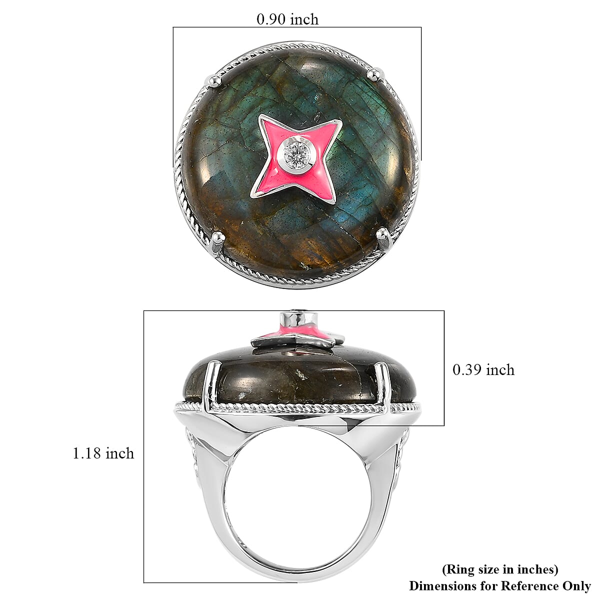 Malagasy Labradorite and Natural White Zircon Fancy Ring in Platinum Over Sterling Silver (Size 10.0) 8.90 Grams 31.20 ctw