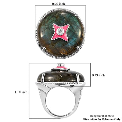 Malagasy Labradorite and Natural White Zircon Fancy Ring in Platinum Over Sterling Silver (Size 10.0) 8.90 Grams 31.20 ctw