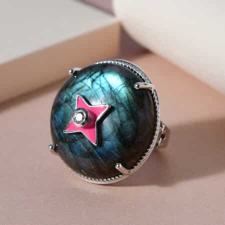 Malagasy Labradorite and White Zircon Fancy Ring in Platinum Over Sterling Silver (Size 7.0) 31.20 ctw image number 1