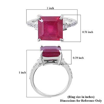 Asscher Cut Niassa Ruby (FF) and Natural White Zircon Ring in Platinum Over Sterling Silver (Size 10.0) 7.65 ctw