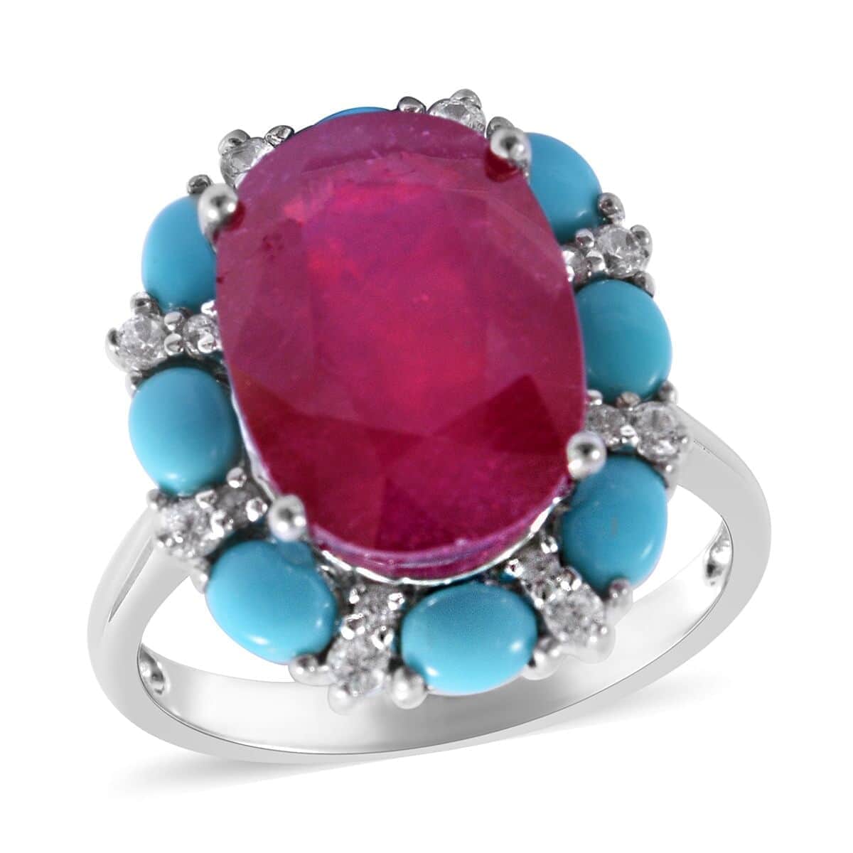 Niassa Ruby (FF) and Multi Gemstone Ring in Platinum Over Sterling Silver 11.50 ctw image number 0