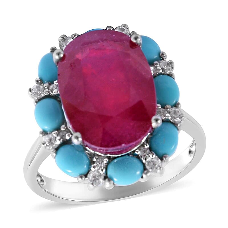 Niassa Ruby (FF) and Multi Gemstone Ring in Platinum Over Sterling Silver (Size 10.0) 11.50 ctw