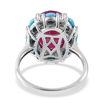 Niassa Ruby (FF) and Multi Gemstone Ring in Platinum Over Sterling Silver (Size 10.0) 11.50 ctw