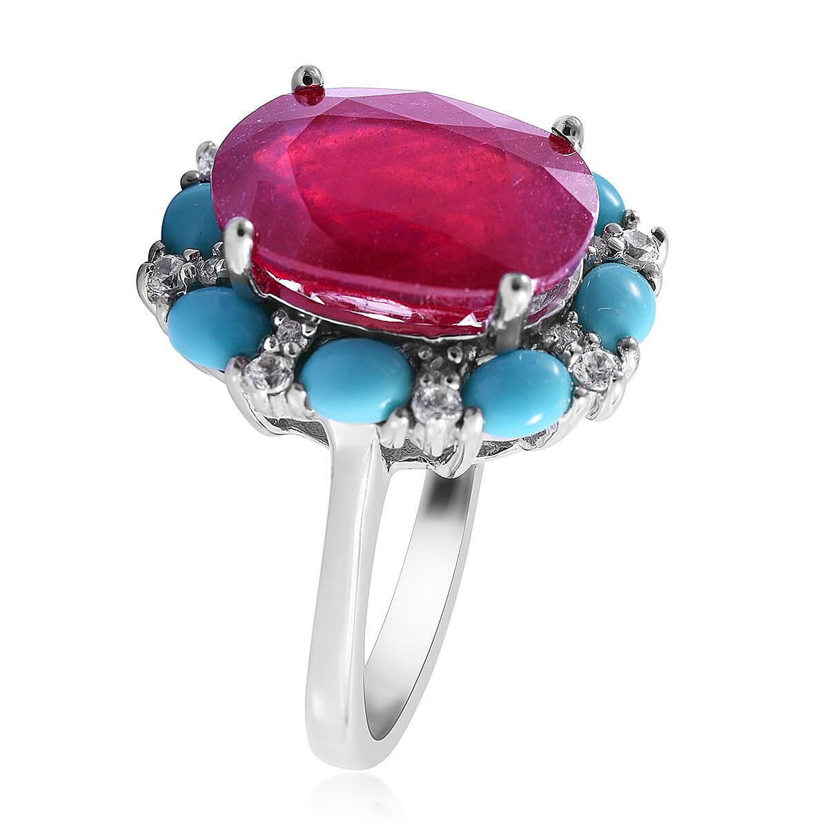 Niassa Ruby (FF) and Multi Gemstone Ring in Platinum Over Sterling Silver (Size 9.0) 11.50 ctw image number 2