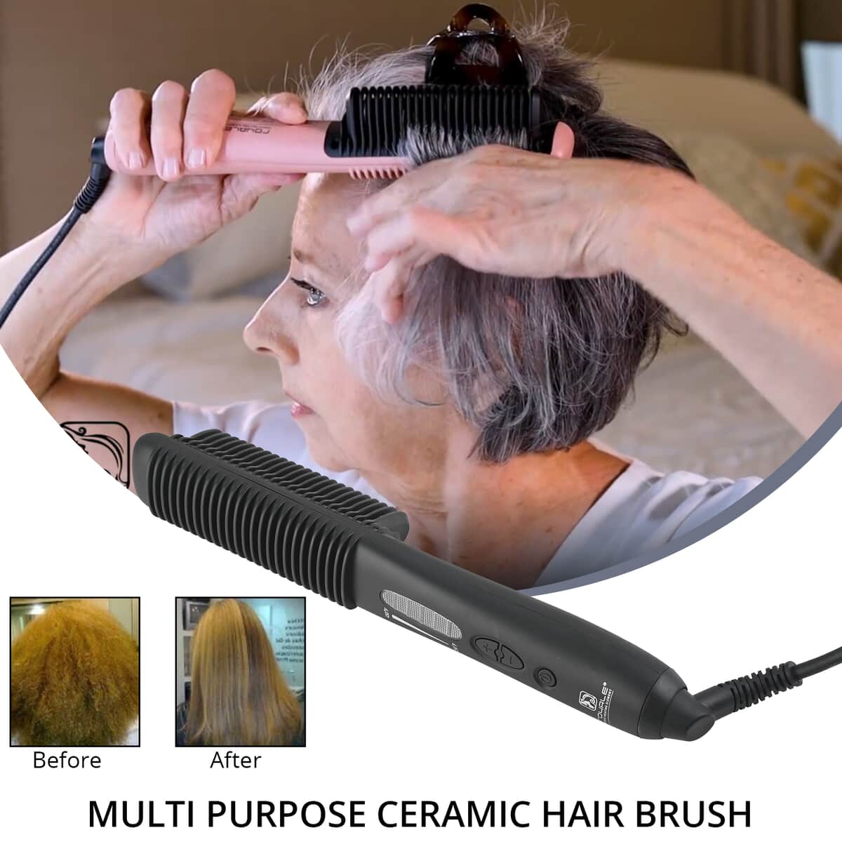 Negative ION Technology Multi Purpose Ceramic Electric Hair Brush - Black image number 1