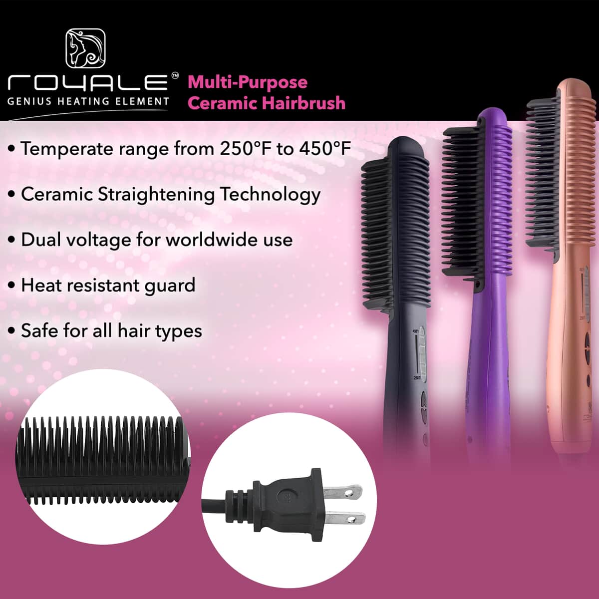 Negative ION Technology Multi Purpose Ceramic Electric Hair Brush - Black image number 3