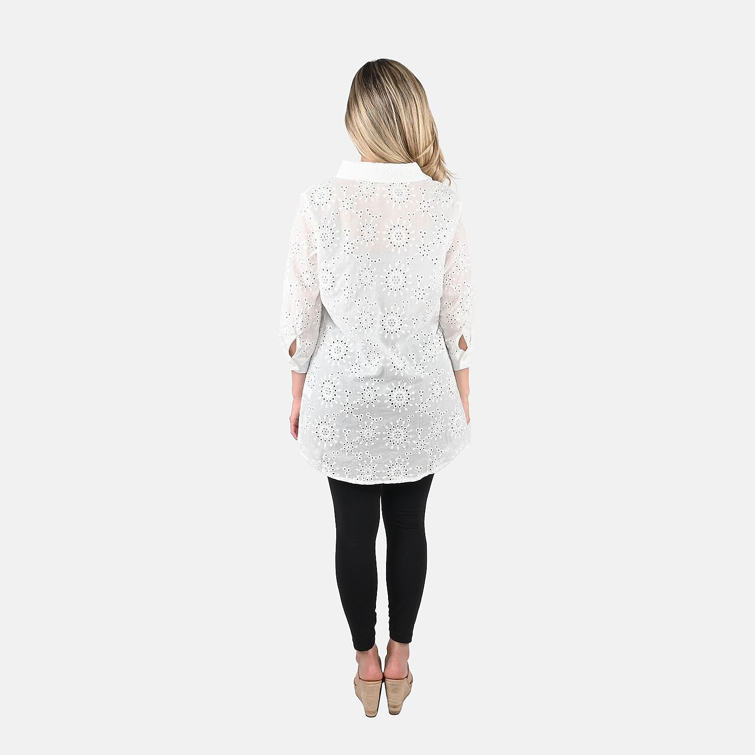 Tamsy White Erin Eyelet Tunic - S