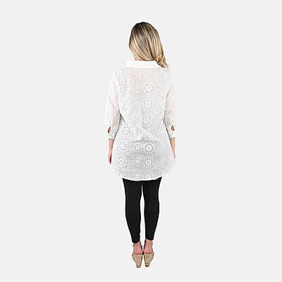 Tamsy White Erin Eyelet Tunic - S