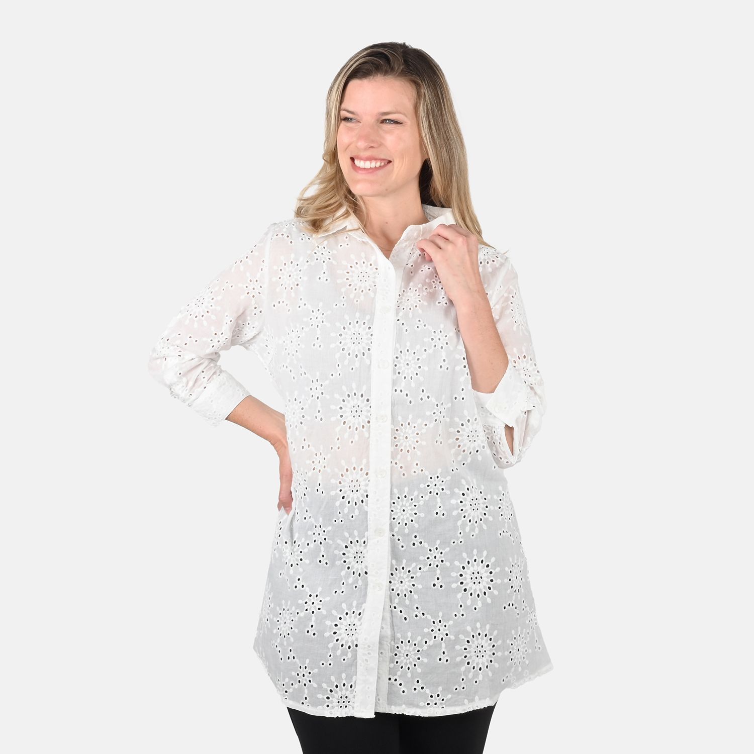 Tamsy White Erin Eyelet Tunic - S