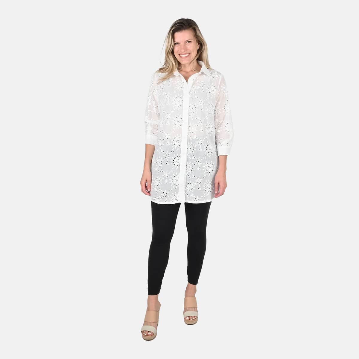 Tamsy White Erin Eyelet Tunic - M image number 0