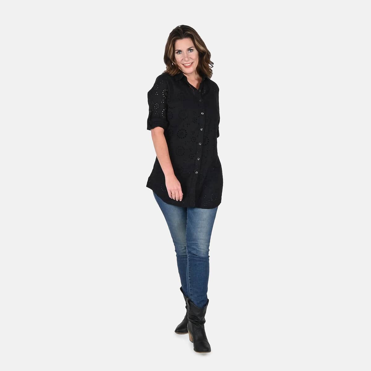 Tamsy Black Erin Eyelet Tunic - 1X image number 0