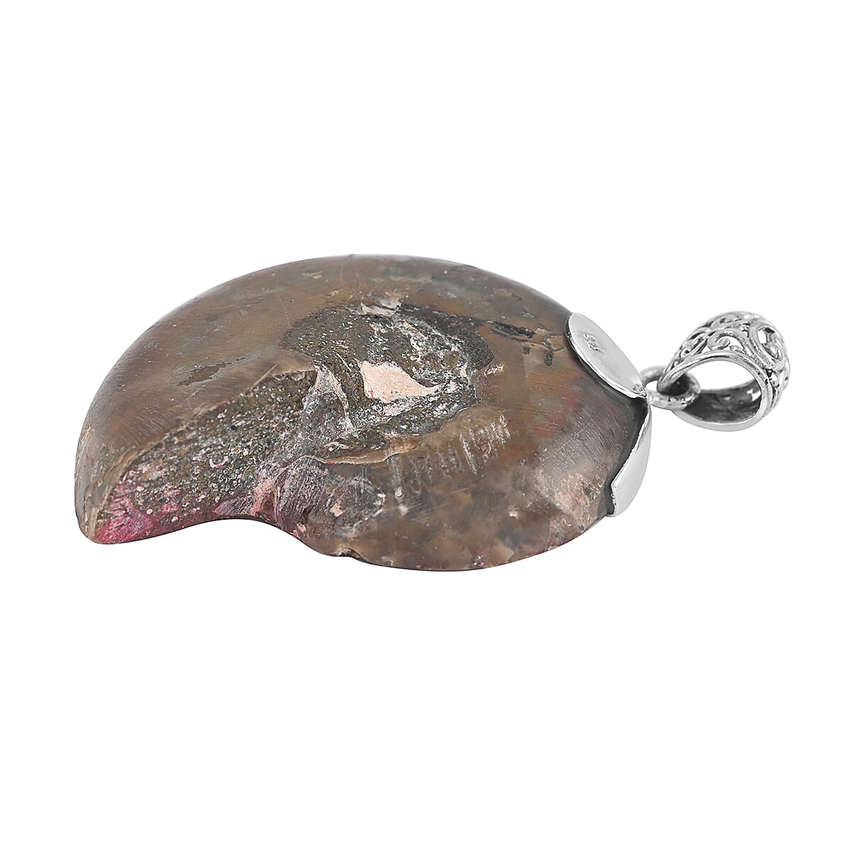 Ammonite and Sponge Coral Pendant in Sterling Silver 30 Grams