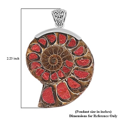 Ammonite and Sponge Coral Pendant in Sterling Silver 30 Grams