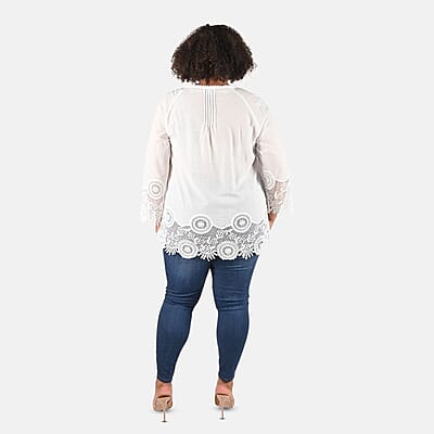 Tamsy White Vivian Vintage Tunic with Lace Trim - S