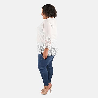 Tamsy White Vivian Vintage Tunic with Lace Trim - S