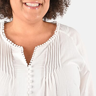 Tamsy White Vivian Vintage Tunic with Lace Trim - S